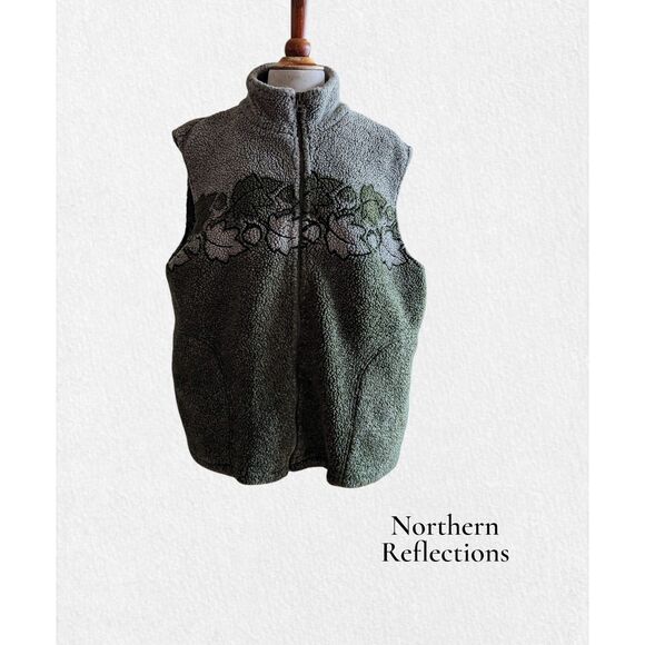 Vtg   Northern Reflections green leaves teddy vest  Unisex  Sz XL - Picture 1 of 10
